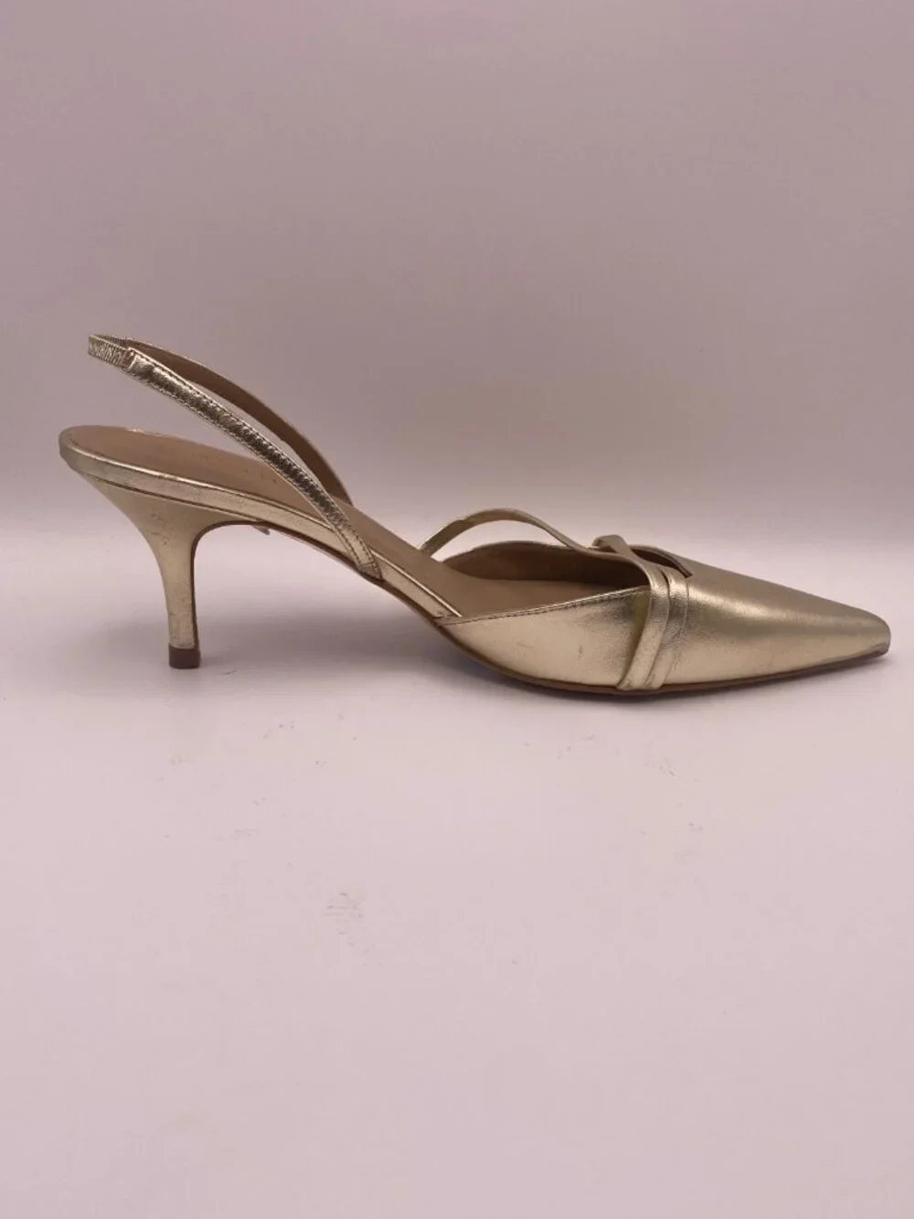 LK Bennett Womans Madely Gold Leather Double Strap Kitten Sz 39/ 9US